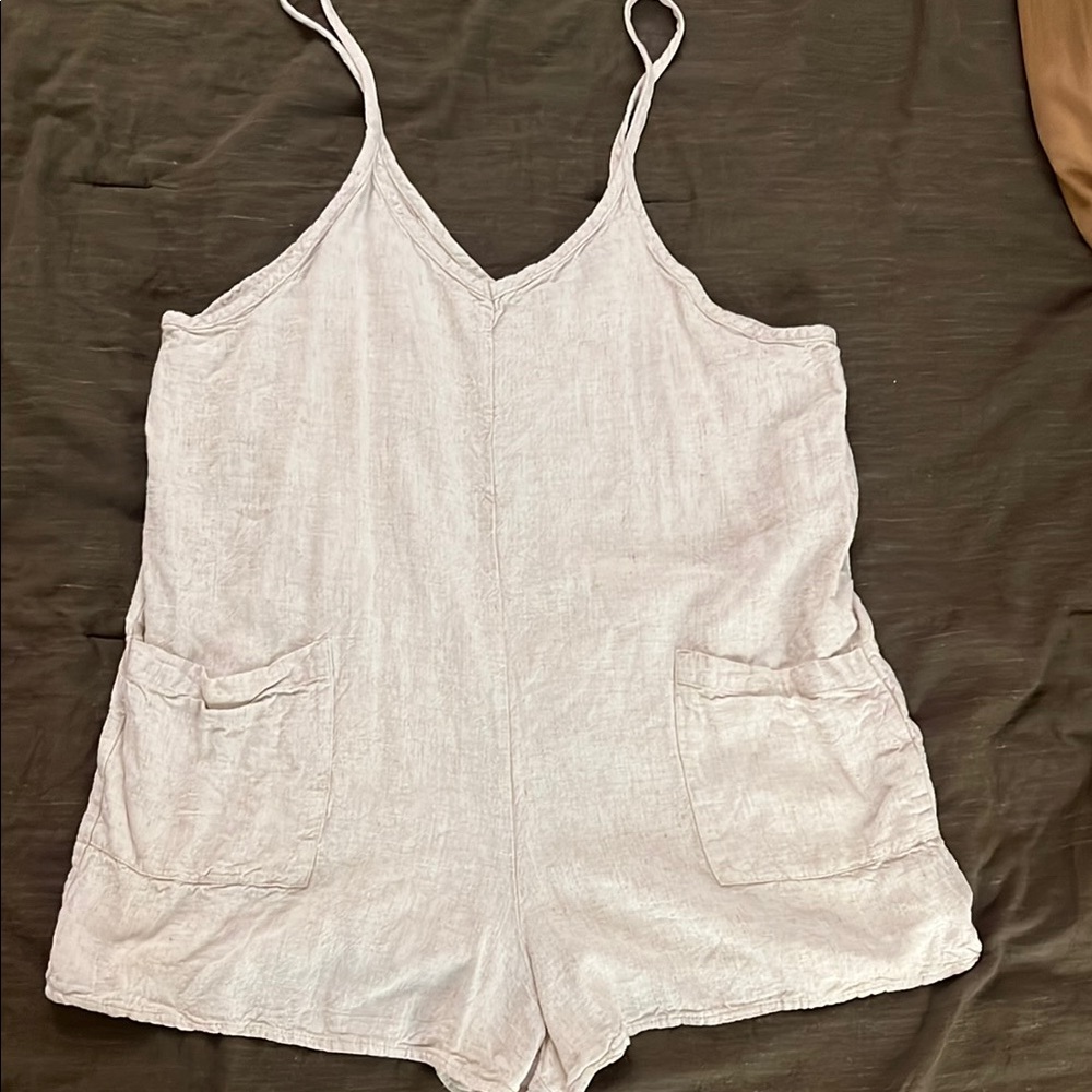 Cream Linen Romper with Pockets